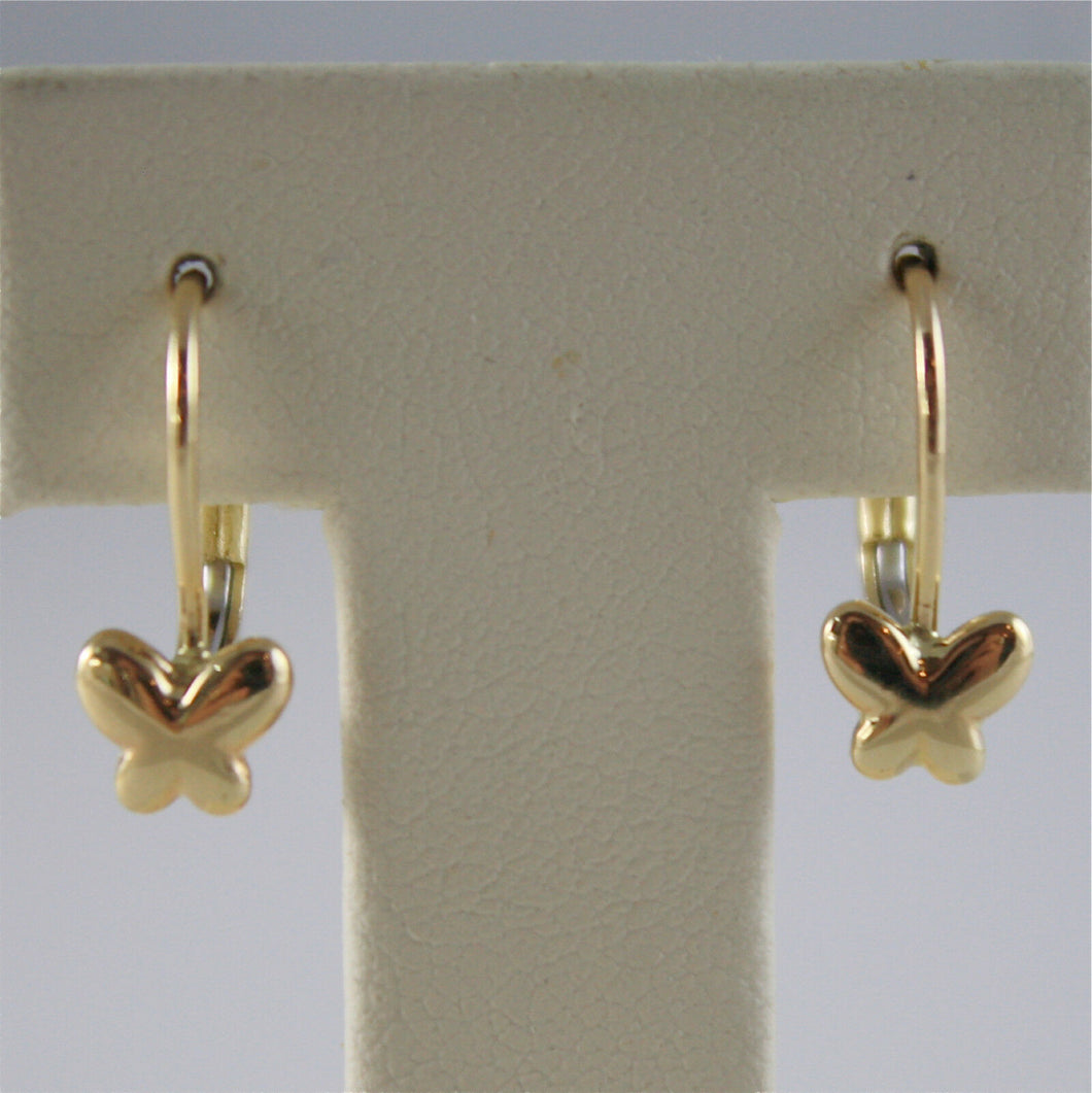 solid 18k yellow gold pendant earrings with butterflies leverback, made in Italy.