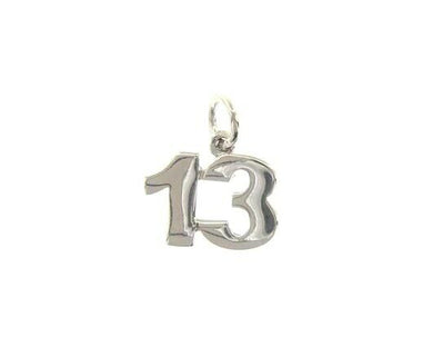 18k white gold number 13 thirteen small pendant charm, 0.4
