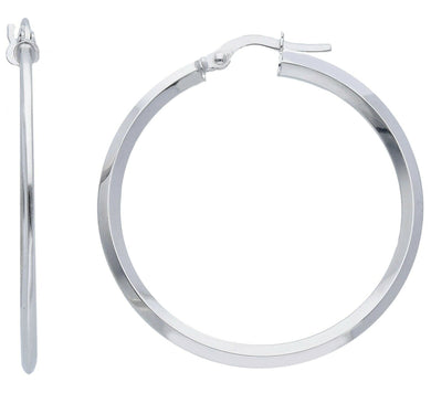18k white gold circle earrings diameter 30 mm with rhombus tube, made in Italy.