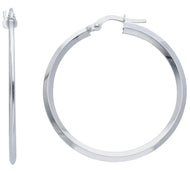 18k white gold circle earrings diameter 30 mm with rhombus tube, made in Italy.