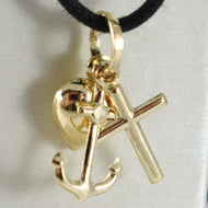 18K YELLOW GOLD FAITH HOPE CHARITY PENDANT CHARM 20 MM SMOOTH MADE IN ITALY.