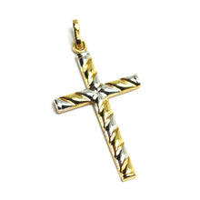 Load image into Gallery viewer, 18K YELLOW WHITE GOLD CROSS PENDANT 30mm, 1.18 inches, ROUNDED ALTERNATE STRIPED

