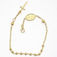 18k yellow gold rosary bracelet, 3 mm spheres, Cross & miraculous medal.