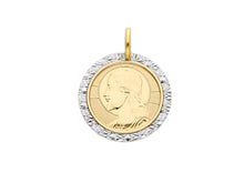 Load image into Gallery viewer, 18K YELLOW WHITE GOLD PENDANT ROUND MEDAL JESUS FACE 17mm WITH WORKED FRAME
