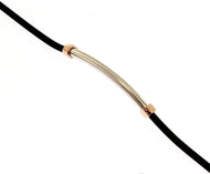 SOLID 18K ROSE & WHITE GOLD BRACELET 3mm ROUND TUBE PLATE AND BLACK RUBBER, 8.3