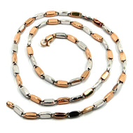 18k white rose gold chain necklace alternate rectangular oval tube links, 24