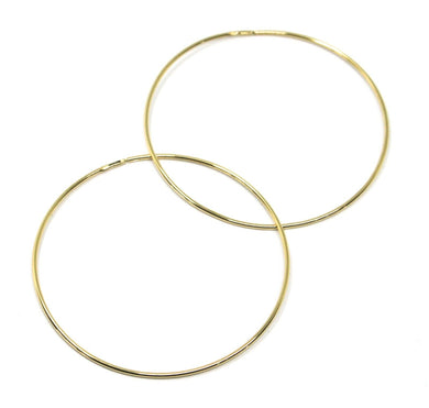 18K YELLOW GOLD ROUND CIRCLE HOOP EARRINGS DIAMETER 40 MM x 1 MM, MADE IN ITALY.