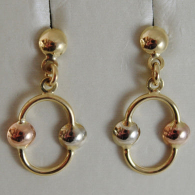 18K YELLOW, ROSE, WHITE GOLD PENDANT OVAL EARRINGS, BALLS BRIGHT MADE IN ITALY.