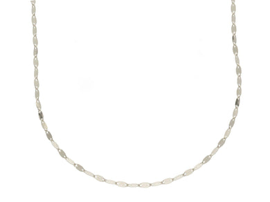 18K WHITE GOLD CHAIN, THIN 1.3mm FLAT POLISHED DOUBLE OVALS, 15.7