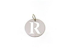 Load image into Gallery viewer, 18k white gold round medal with initial r letter r made in Italy diameter 0.5 in.
