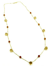 Load image into Gallery viewer, 18K YELLOW WHITE GOLD 20&quot; 50cm NECKLACE CITRINE FACETED DROPS, AMBER, ROLO CHAIN.
