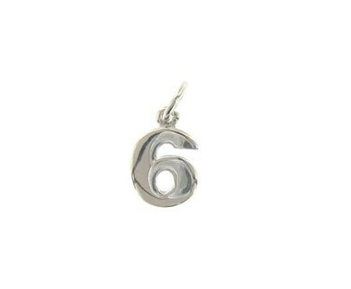 18k white gold number 6 six small pendant charm, 0.4