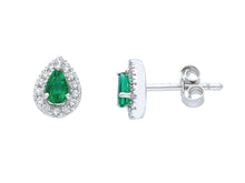 Load image into Gallery viewer, 18k white gold drop earrings, 0.41 carats emeralds &amp; diamonds, 0.8mm length.
