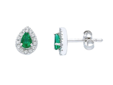 18k white gold drop earrings, 0.41 carats emeralds & diamonds, 0.8mm length.