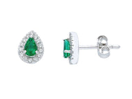 18k white gold drop earrings, 0.41 carats emeralds & diamonds, 0.8mm length.