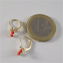 Load image into Gallery viewer, solid 18k yellow gold pendant earrings with cherry, leverback, made in Italy.
