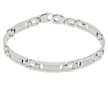 Load image into Gallery viewer, 18K WHITE GOLD MAN BRACELET ALTERNATE ROUNDED SQUARED 7mm LINK, 21 CM, 8.3&quot;
