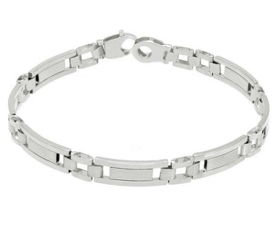 18K WHITE GOLD MAN BRACELET ALTERNATE ROUNDED SQUARED 7mm LINK, 21 CM, 8.3