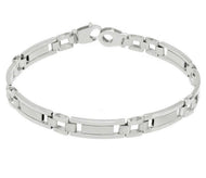 18K WHITE GOLD MAN BRACELET ALTERNATE ROUNDED SQUARED 7mm LINK, 21 CM, 8.3
