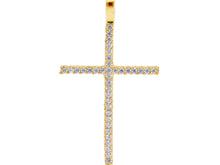 Load image into Gallery viewer, 18K YELLOW GOLD 30mm CROSS WITH WHITE ROUND CUBIC ZIRCONIA
