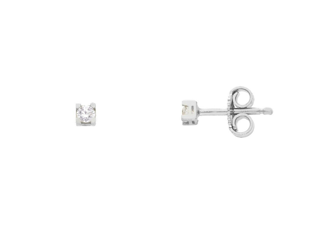 18K WHITE GOLD STUD EARRINGS WHITE 2.4mm CUBIC ZIRCONIA, 4 PRONG, SOLITAIRE.