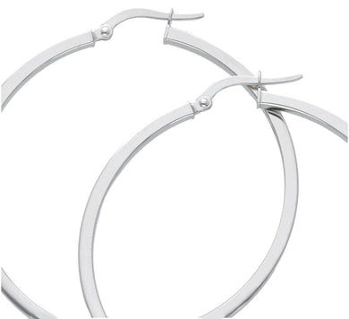 18k white gold circle earrings diameter 40 mm with square tube, made in Italy.