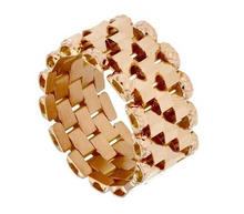 Load image into Gallery viewer, 18k rose gold band chain link cable mesh ring, 5 wires, smooth and hammered.
