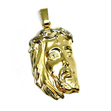 Load image into Gallery viewer, 18K YELLOW GOLD JESUS FACE PENDANT CHARM 4.8cm, 1.9&quot; FINELY WORKED ITALY MADE.
