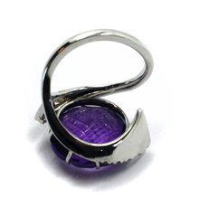 Load image into Gallery viewer, 18K WHITE GOLD DOUBLE WAVE RING BIG FLOWER ROUND 12ct AMETHYST &amp; DIAMONDS FRAME.
