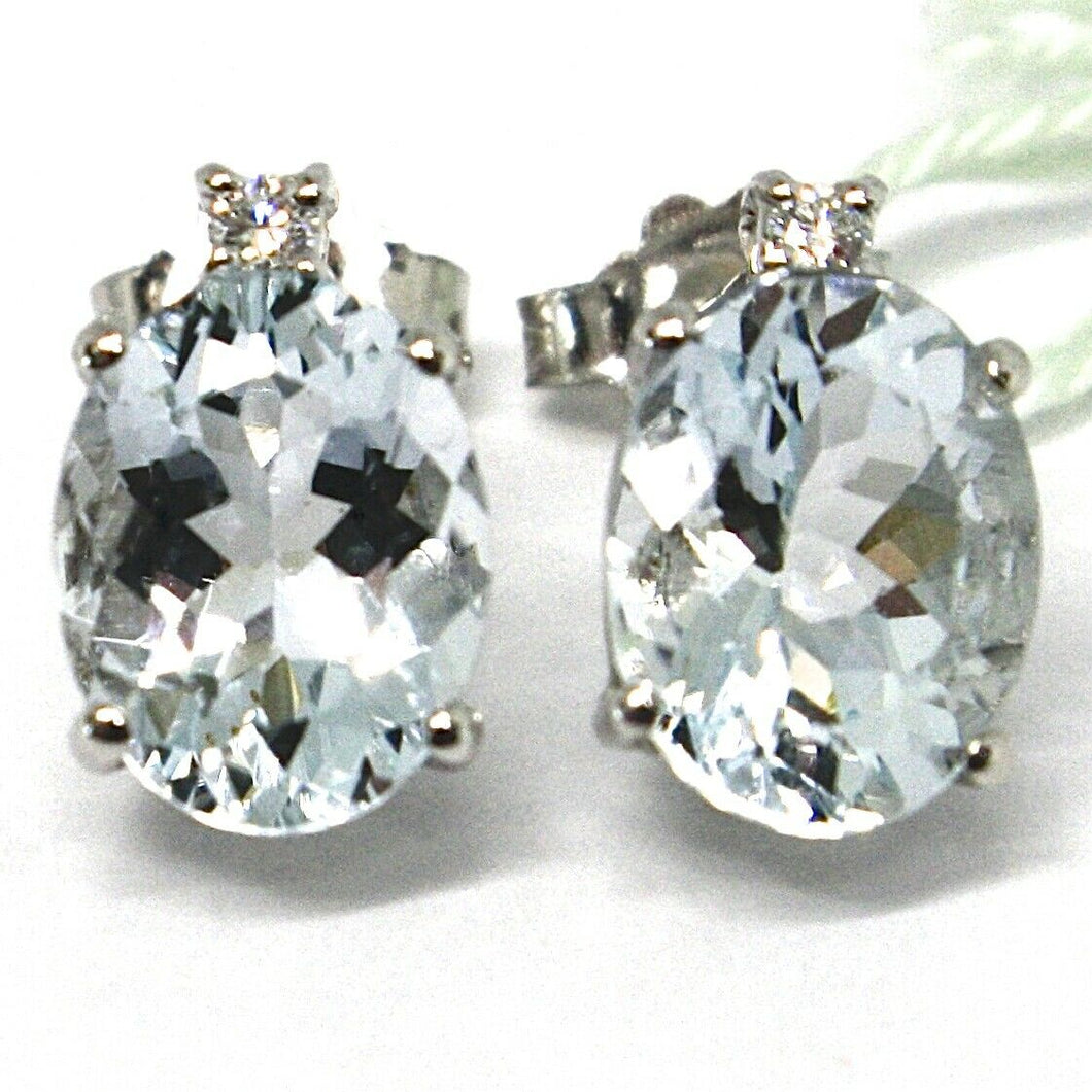 18k white gold aquamarine earrings 3.30 carats, oval cut, diamonds, Italy made