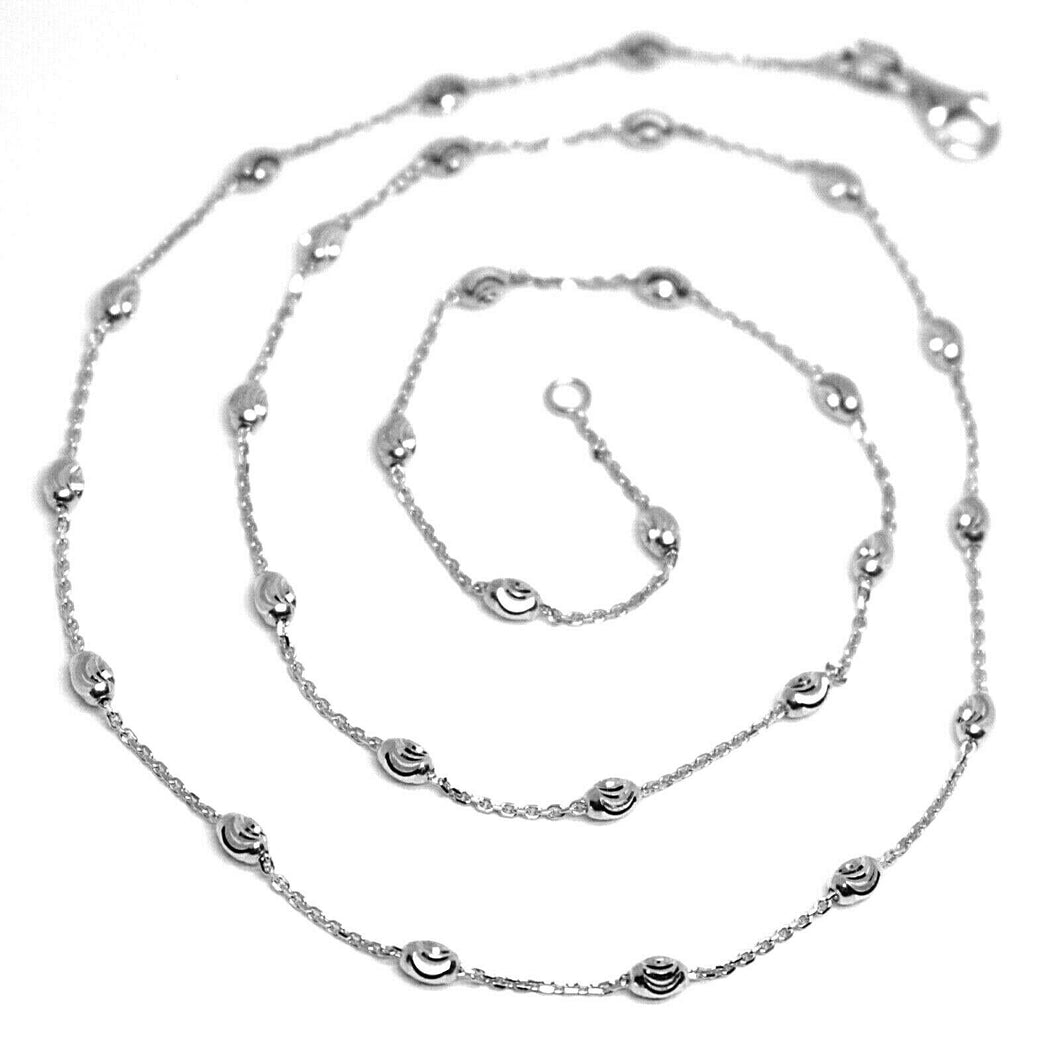 18k white gold rolo alternate chain necklace 3mm faceted oval balls 16