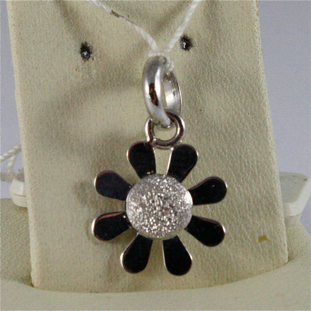 SOLID 18K WHITE GOLD PENDANT, 0,71 In, FLOWER SHAPE, DIAMOND-WORKED, CHARM..
