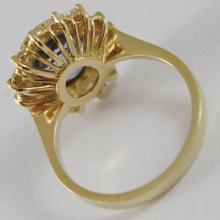 Load image into Gallery viewer, 18k yellow gold band flower ring with diamonds and blue topaz, made in Italy
