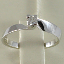 Load image into Gallery viewer, 18k white gold solitaire wedding band squared ring diamond 0.15 made in Italy.

