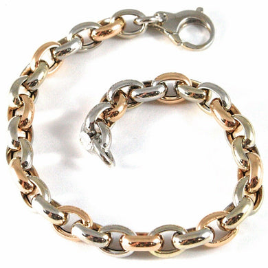 18k rose & white gold bracelet smooth bright alternate oval rolo, made in Italy.