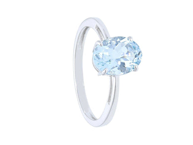 SOLID 18K WHITE GOLD RING WITH OVAL CUT AQUAMARINE 1.75 Carats, 9mm, SOLITAIRE.