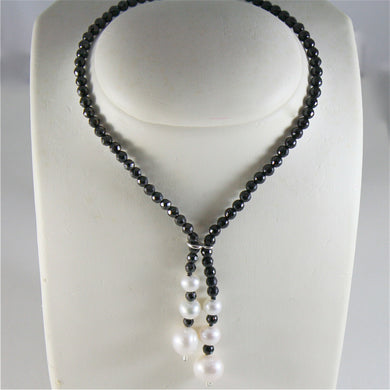 solid 18k white gold necklace with fw pearls and multifaceted onyx made in Italy.