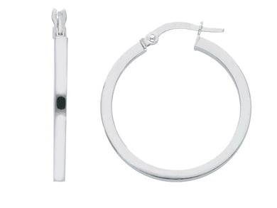 18k white gold circle earrings diameter 20 mm with square tube, made in Italy.
