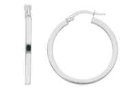 18k white gold circle earrings diameter 20 mm with square tube, made in Italy.