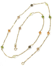 Load image into Gallery viewer, 18K YELLOW GOLD NECKLACE, ALTERNATE FACETED MULTI COLOR CRYSTALS SINGAPORE CHAIN
