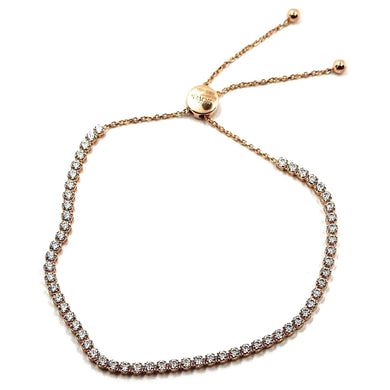 18k rose gold tennis bracelet cubic zirconia 2.5 mm adjustable sliding closure.