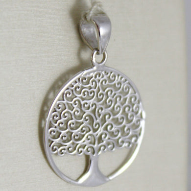 18k white gold tree of life round flat pendant charm, 0.9 inches made in Italy.