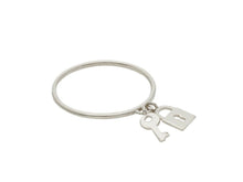 Load image into Gallery viewer, 18k white gold ring with key pendant and padlock bright luminous, made in Italy
