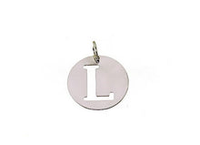 Load image into Gallery viewer, 18k white gold round medal with initial L letter L made in Italy diameter 0.5 in.

