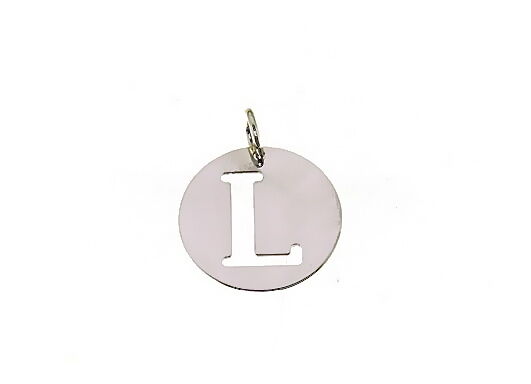 18k white gold round medal with initial L letter L made in Italy diameter 0.5 in.