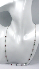 Load image into Gallery viewer, 18K WHITE GOLD 18.5&quot; NECKLACE CROSS, RED GREEN TOURMALINE SPIRAL SINGAPORE CHAIN.
