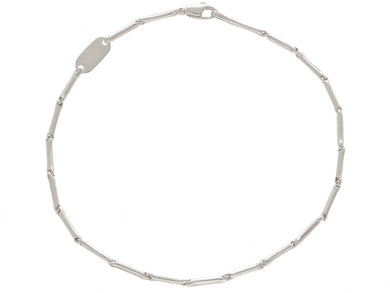 18K WHITE GOLD BRACELET SMALL BONE 1.3x8mm ROUNDED TUBE LINK 7.5