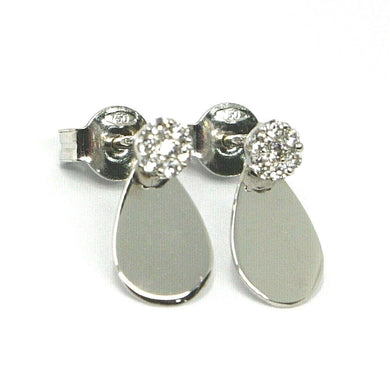 SOLID 18K WHITE GOLD PENDANT EARRINGS DROP WITH FLOWER CUBIC ZIRCONIA ON TOP.