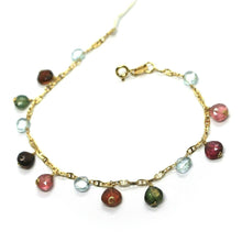 Load image into Gallery viewer, 18k yellow gold mariner  oval bracelet, pendant drop aquamarine and tourmaline.
