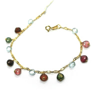18k yellow gold mariner  oval bracelet, pendant drop aquamarine and tourmaline.